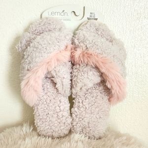 Lemon Faux Fur & Cozy Sherpa Slippers 7/8